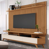 Imagem da oferta Rack com Painel para TV Até 72 Polegadas Vivare Wood Classic 3 Gavetas Off White/Freijó - Giga Móveis