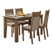 Imagem da oferta Sala De Jantar Mesa Tampo Madeira 4 Cadeiras Ellen Madesa Rb Cor Crema Com Bege MDJA0401807QBE