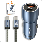 Imagem da oferta Carregador veicular 60w turbo porta dupla usb-c e cabo cor mesclado pretoazul