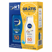 Imagem da oferta 2 Unidades Kit Protetor Solar Nivea Fps50 200ml Grátis Protetor Solar Nivea Kids Sensitive Fps60 100ml