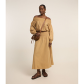 Imagem da oferta Saia Evasê Midi em Tricoline Cós com Lastex