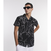 Imagem da oferta Camisa Slim em Ana Ruga com Textura e Estampa Floral Minimalista Tam P