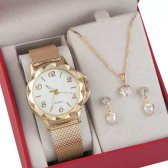 Imagem da oferta Relógio Feminino+ Colar Pingente Brincos Folheado A Ouro 18k