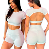 Imagem da oferta Cropeed Manga Curta Costa Aberta Short Academia Musculação