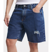 Imagem da oferta Bermuda Slim Jeans com Puídos e Barra a Fio