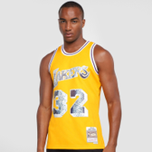 Imagem da oferta Regata NBA Los Angeles Lakers Mitchell e Ness 75th Anni Jersey Magic Johnson Masculina - Dourado