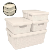 Imagem da oferta Kit 5 Caixas Organizadoras Cesto Tampa Multiuso 1,8l 5l 15l