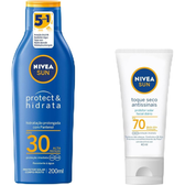 Imagem da oferta NIVEA SUN Protetor Solar Protect & Hidrata FPS 30 200ml + NIVEA SUN Protetor Solar Facial Toque Seco Antissinais FPS 70