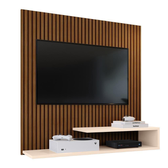 Imagem da oferta Estante Painel Parede Smart New TV 32" Prateleiras Decorativas Sala Quarto Pequeno Retrô Ripado Off White