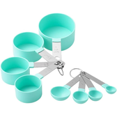 Imagem da oferta Conjunto Medidores de Cozinha 8 Colheres Xicaras Copo Medidor Dosador Gourmet Inox (Verde)