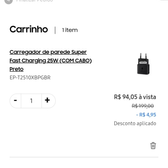 Imagem da oferta Carregador de parede Super Fast Charging 25W (COM CABO)