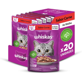 Imagem da oferta Pack Ração Úmida Whiskas Sachê Carne ao Molho para Gatos Adultos 85 g - 20 unidades