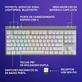 Imagem da oferta Teclado Mecânico Gamer Sem Fio Logitech G515 com Design TKLTecnologia LIGHTSPEED RGB LIGHTSYNC Conexão USB ou Bluetooth Switch GL Brown Tactile e Bate