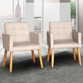 Imagem da oferta Kit 2 Poltronas Cadeira Decorativa para sala de estar recepção reforçada (Bege)