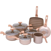 Imagem da oferta Mimo Style Conjunto 7 Panelas Sartin Cook Champanhe Estrutura em Alumínio Revestida em Cerâmica Base Alto Relevo Tamp