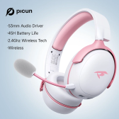 Imagem da oferta Headset Gamer Picun G3 Sem Fio 53mm 2.4GHz Baixa Latência Pink