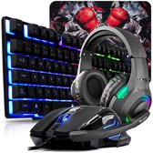 Imagem da oferta Evolut Kit Gamer Periféricos Teclado LED RGB + Mouse LED 7 Cores 3200dpi + Headset Gamer RGB P3 + Pad Speed Estampado