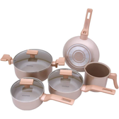 Imagem da oferta Mimo Style Conjunto 5 Panelas Sartin Cook Estrutura em Alumínio Revestida em Cerâmica Base Alto Relevo Tampa Vidro Te