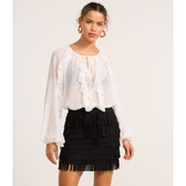 Imagem da oferta Saia Reta Estilo Folk em Suede com Camadas de Franjas Preto