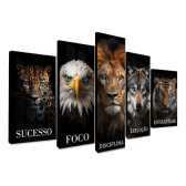 Imagem da oferta Kit 5 Quadros Decorativos Hd Leão Motivacional Sala Quarto Ys