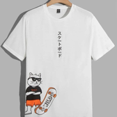 Imagem da oferta Camiseta Masculina Desenho Animado & Gráfico de Letras Japonesas - Shein
