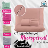Imagem da oferta Kit Lençol Cama Casal Queen 400 fios Micropercal Rech Enxovais - 3 Peças