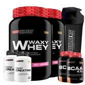 Imagem da oferta Kit 2x Whey Protein Waxy Whey Pote 900g + 2x BCAA 100g Tangerina + 2x Power Creatina 100g + Coqueteleira 600ml- Bodybuil