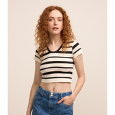 Imagem da oferta Blusa Cropped em Poliamida Seamless com Listras e Decote V