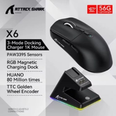 Imagem da oferta Attack Shark x6 Mouse Gamer Sem Fio Sensor PAW3395 + Dock de Carregamento