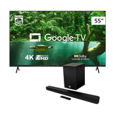 Imagem da oferta Smart TV LED 55" Ultra HD 4K Philips 55PUG7408/78 com Google TV Comando de Voz Wi-Fi USB Dolby Vision/Atmos + Soundbar J