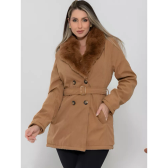 Imagem da oferta Sobretudo Lâ Batida Feminino Casaco De Frio Cinto E Botões