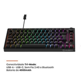 Imagem da oferta Teclado Sem Fio Mecânico Gamer Husky Nomadic RGB Switch Gateron G Pro Marrom Bluetooth ABNT2 Preto - HTG800PTMA