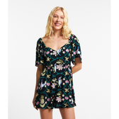 Imagem da oferta Macacão Curto em Viscose com Amarração Lateral e Estampa Folhagens