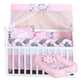 Imagem da oferta Kit Berço Trançado Nuvem Rosa Menina Com Ninho Bebê Completo