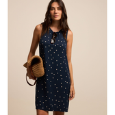 Imagem da oferta Vestido Curto Sem Manga em Viscose com Estampa Poá tam PP