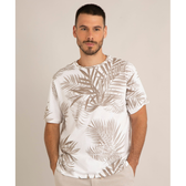 Imagem da oferta Camiseta comfort de algodão estampada folhagem manga curta gola careca branca