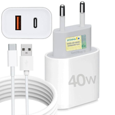 Imagem da oferta Kit Carregador Super Turbo 40W Porta Dupla (USB-A + USB-C) + Cabo USB e Tipo-C Compatível com Todos Dispositivos Iphone