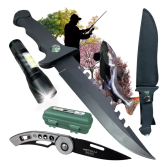 Imagem da oferta Kit Rambo Faca + Canivete Tatico + Lanterna Sobrevivência