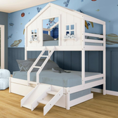 Imagem da oferta Treliche Casal Solteiro Casinha Dos Sonhos Kit Escada Escorregador Madeira Maciça Branco Megamobilia