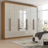 Imagem da oferta Guarda-Roupa Ele e Ela 8 Portas 8 Prateleiras com Espelho Cinamomo/Off White - Panorama Móveis