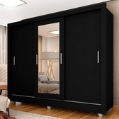 Imagem da oferta Guarda Roupa Casal Vivian 3 Pts Espelho Menor Preto Fosco - Moveis Arapongas