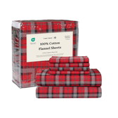 Imagem da oferta LANE LINEN Lençóis de flanela de algodão Escovado macio durável 100% algodão cobertor xadrez vermelho rico bols