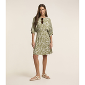 Imagem da oferta Vestido em Viscose com Drapeados nas Costas e Estampa Folhagem
