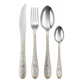 Imagem da oferta Faqueiro Luxo Premium 24 Peças Talheres Prata E Dourado Prateado