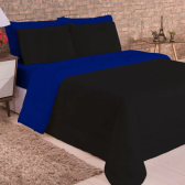 Imagem da oferta Jogo De Cama 6 Peças Aconchego Dupla Face Casal Queen Preto Cor Azul E Preto Desenho Do Tecido Liso