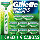 Imagem da oferta Gillette Aparelho De Barbear Mach3 Sensitive + 9 Cargas