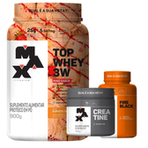 Imagem da oferta Kit Força E Resistência: Top Whey Mais Sabor + Creatina + Fire Black - Max Titanium
