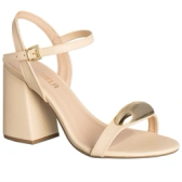 Imagem da oferta Sandália Gabriela Salto Geométrico Enfeite Bold Dourado Marfim