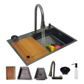 Imagem da oferta Cuba Cascata Premium Completa Com Torneira E Lavador De Copos Cor Preto Brinovar