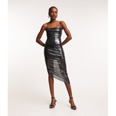 Imagem da oferta Vestido Midi Tomara que Caia em Tule Metalizado com Barra Assimétrica
